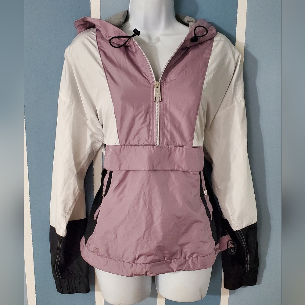 Hollister Women's Two-Tone Windbreaker Jacket - Lavender, Black and White